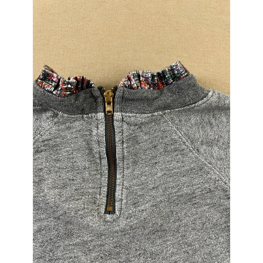 J.Crew Grey Raglan Sweatshirt Metallic Ruffle Trim Back Zip Heathered Top